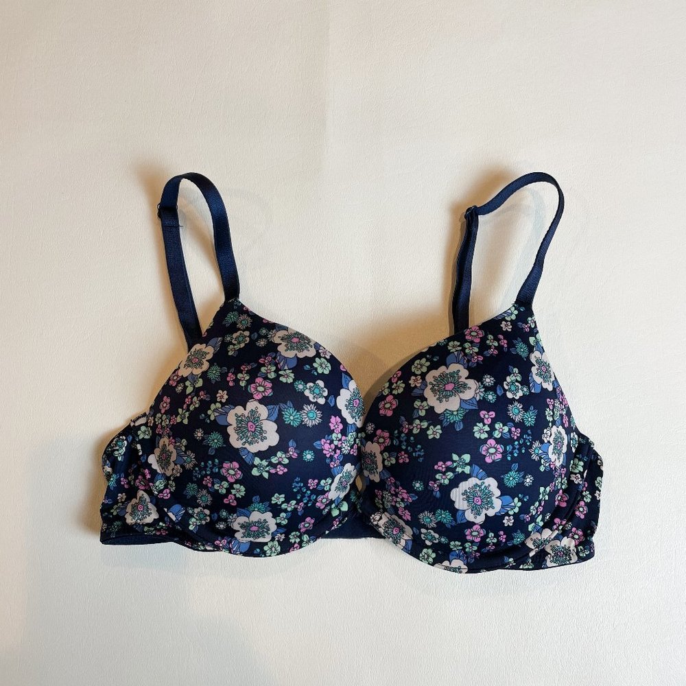 NWOT Victoria's Secret Bra 32C Push-Up Blue Floral B730